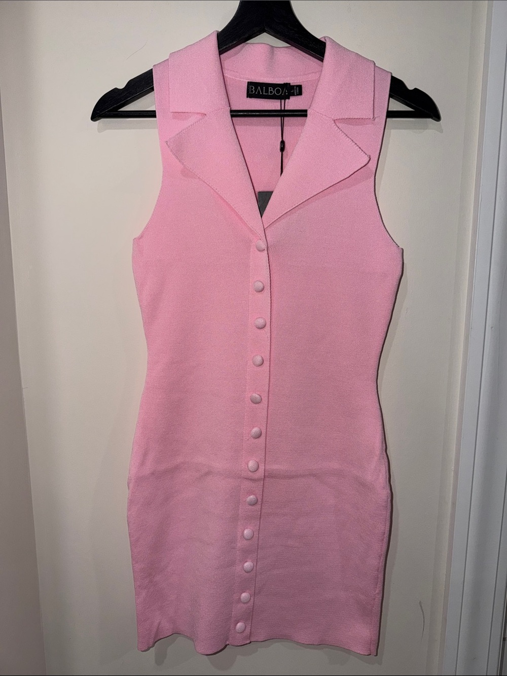 Pink Sleeveless Button-Front Knit Dress